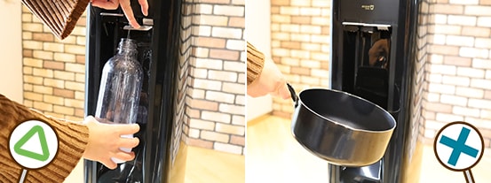 ソーダストリームの1L容器は使いにくく、直径18cmの片手鍋は入らないアキュアマイン