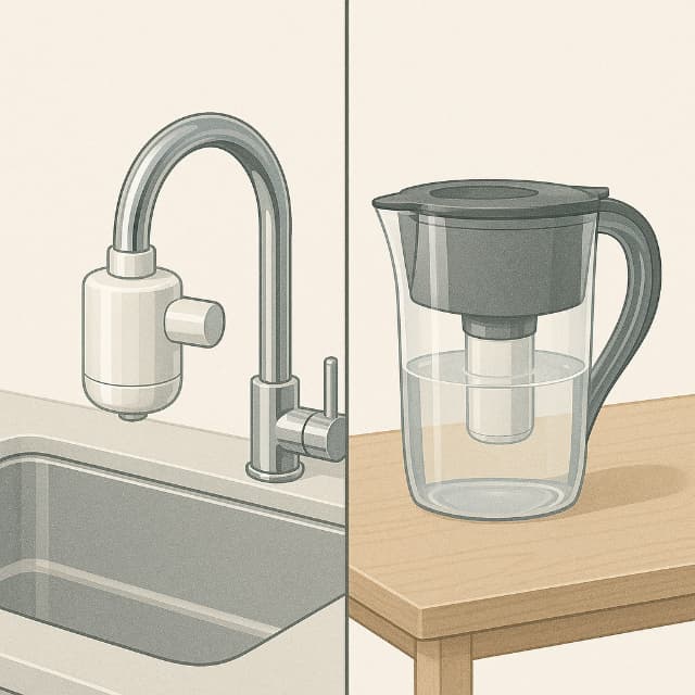 蛇口取り付け浄水器とポット型浄水器のイラスト